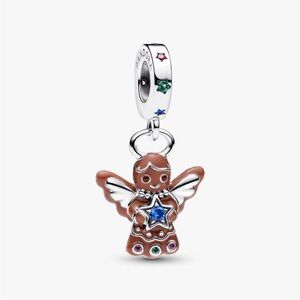 Pandora Gingerbread Angel Charm with Silver and Blue Accents